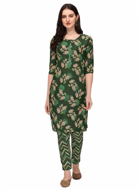 VT New Designer Fancy Ethnic Wear Cotton Designer Kurti With Bottom Collection VT108-Green